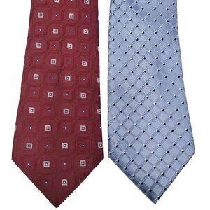 Jones New York‎ Men's Red Blue Geometric Print Silk Neckties Ties Lot of 2